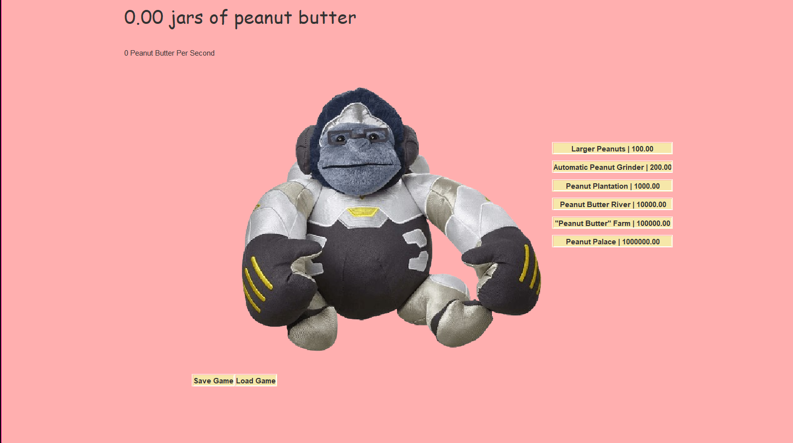 Clicker game of a gorilla collecting peanut butter